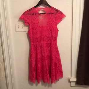 Lace pink semi formal dress